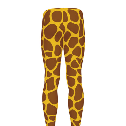 Yellow Brown Giraffe Pattern Print Men's leggings