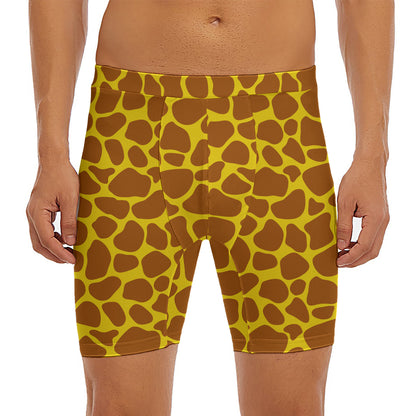 Yellow Brown Giraffe Pattern Print Men's Long Boxer Briefs