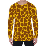 Yellow Brown Giraffe Pattern Print Men's Long Sleeve T-Shirt