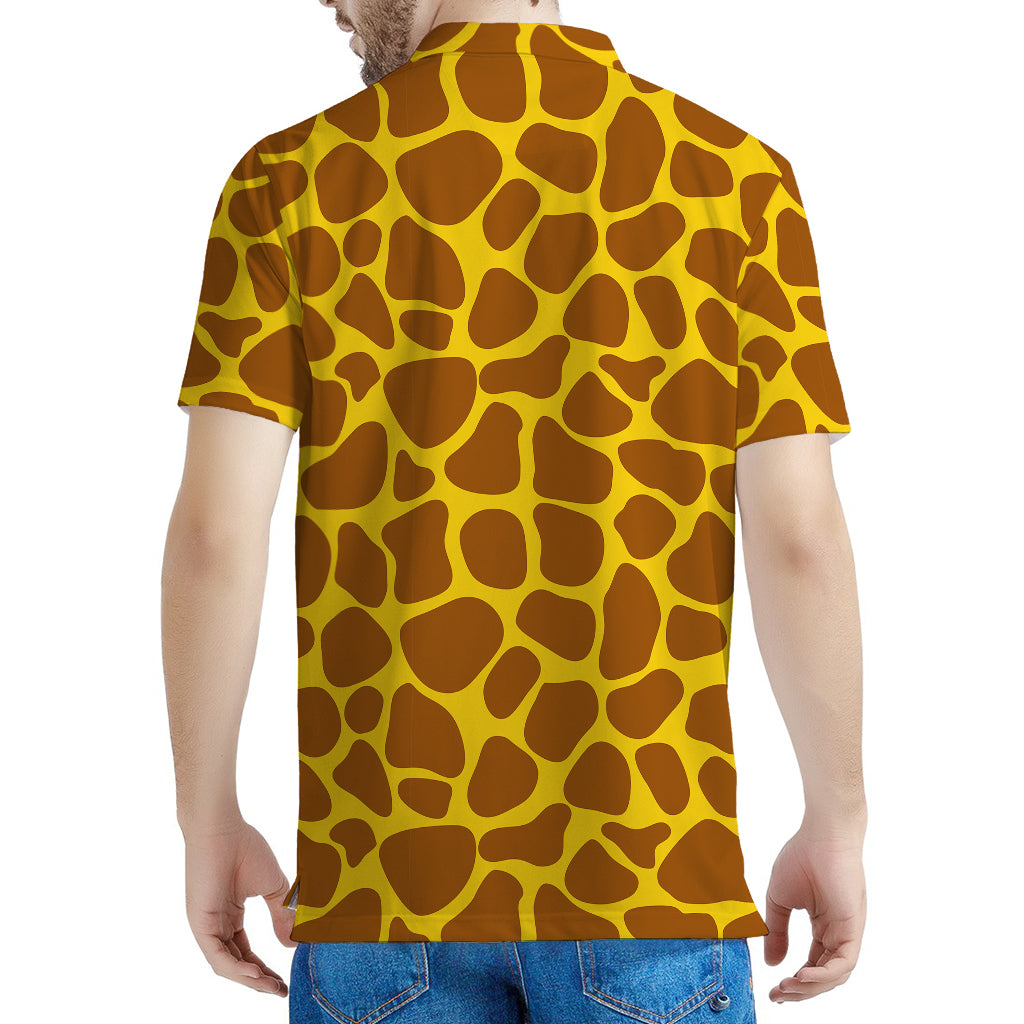 Yellow Brown Giraffe Pattern Print Men's Polo Shirt