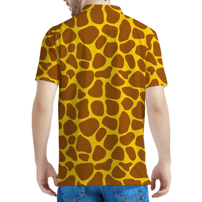 Yellow Brown Giraffe Pattern Print Men's Polo Shirt