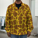 Yellow Brown Giraffe Pattern Print Men's Shirt Jacket