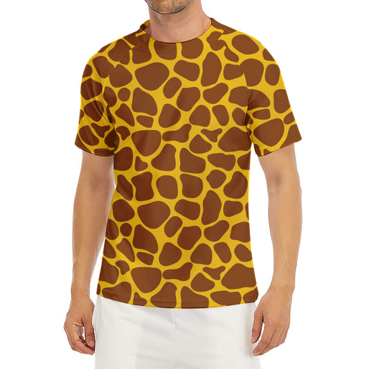 Yellow Brown Giraffe Pattern Print Men's Short Sleeve Rash Guard