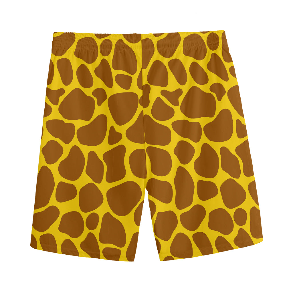 Yellow Brown Giraffe Pattern Print Men's Sports Shorts
