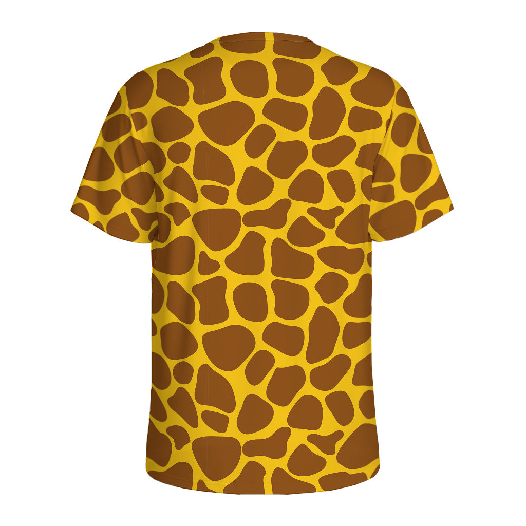 Yellow Brown Giraffe Pattern Print Men's Sports T-Shirt
