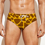 Yellow Brown Giraffe Pattern Print Men's Swim Briefs