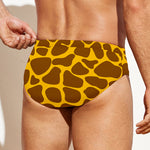 Yellow Brown Giraffe Pattern Print Men's Swim Briefs