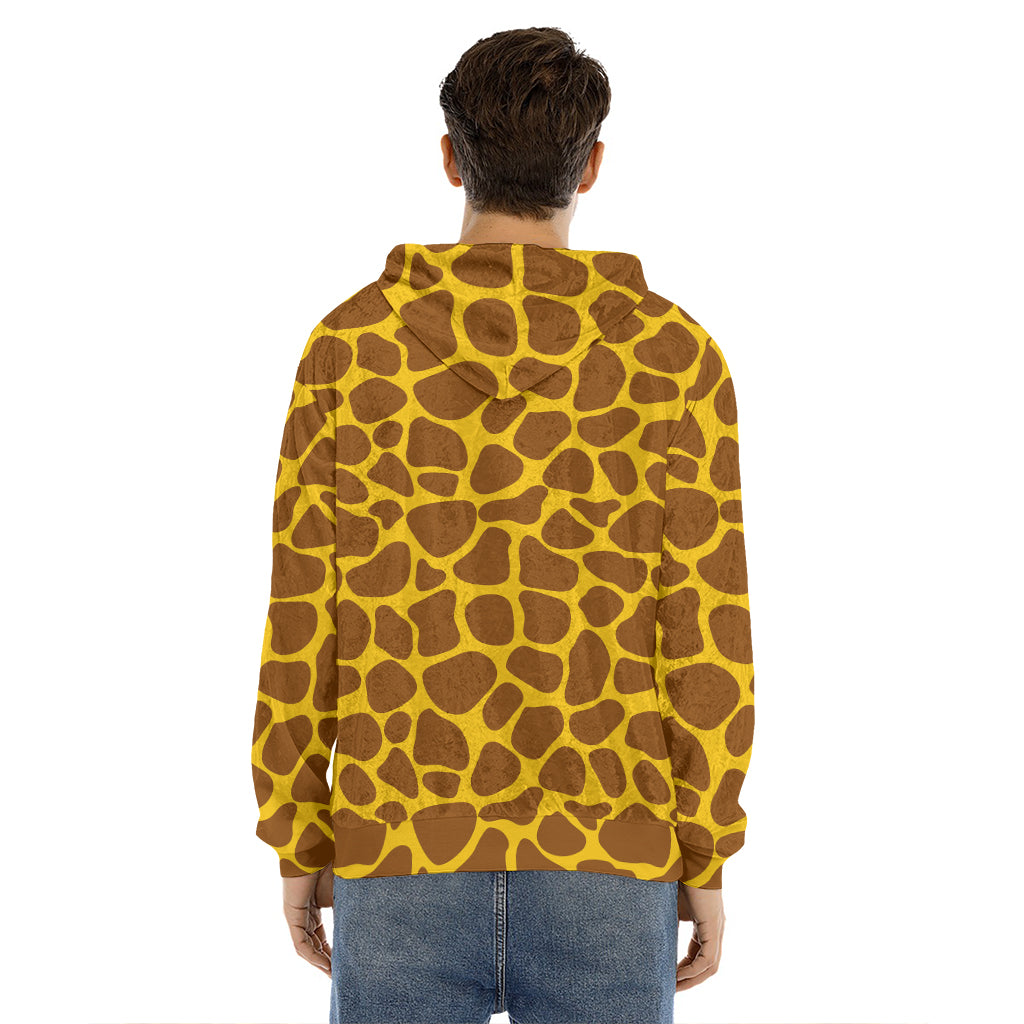 Yellow Brown Giraffe Pattern Print Men's Velvet Pullover Hoodie