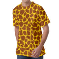 Yellow Brown Giraffe Pattern Print Men's Velvet T-Shirt