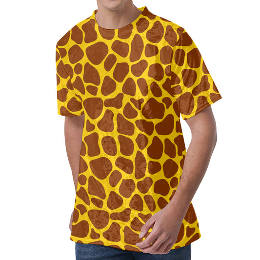Yellow Brown Giraffe Pattern Print Men's Velvet T-Shirt