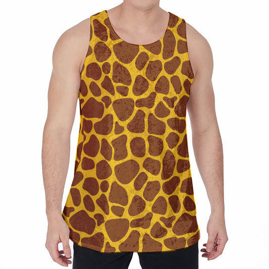 Yellow Brown Giraffe Pattern Print Men's Velvet Tank Top