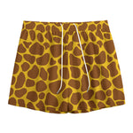 Yellow Brown Giraffe Pattern Print Mesh Shorts
