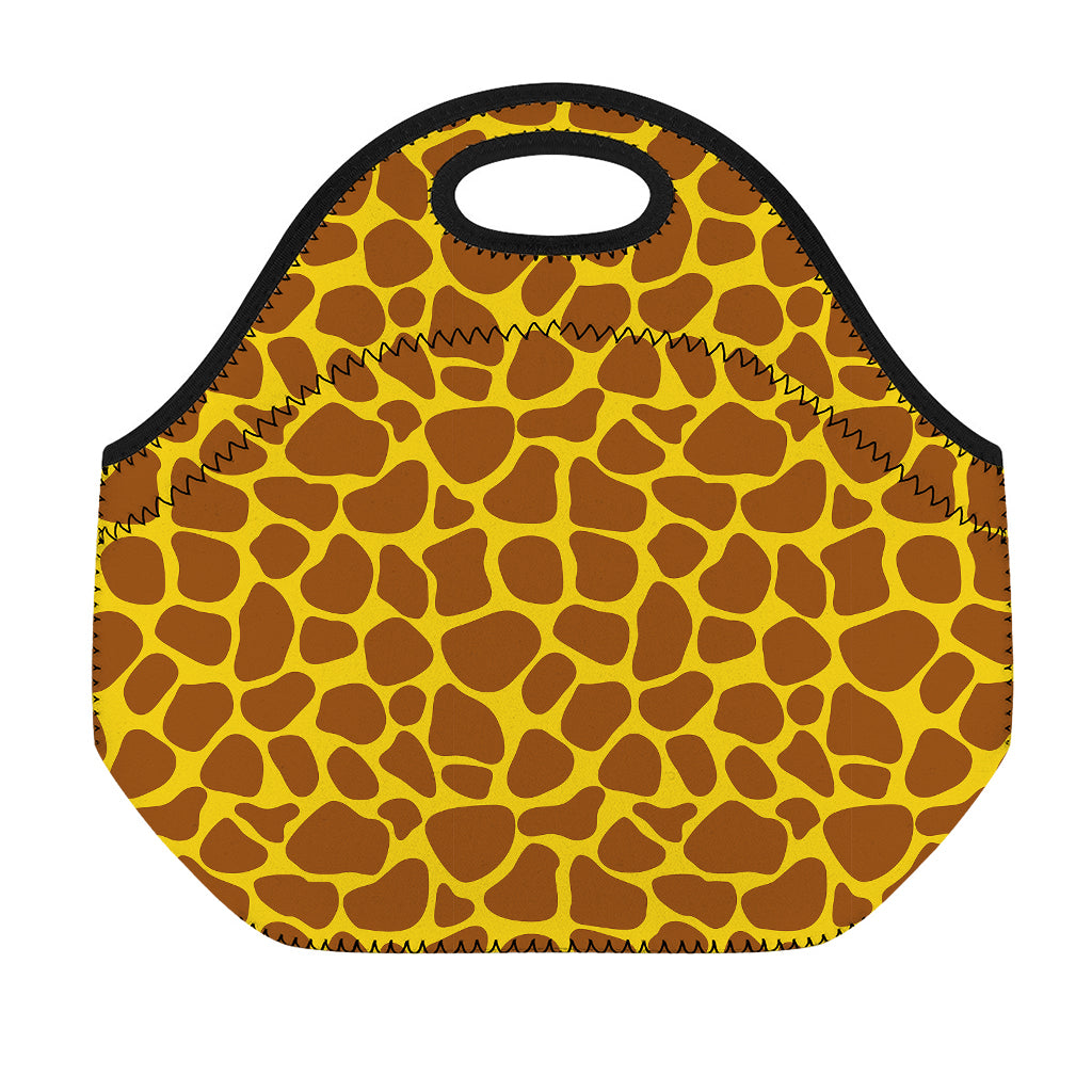 Yellow Brown Giraffe Pattern Print Neoprene Lunch Bag