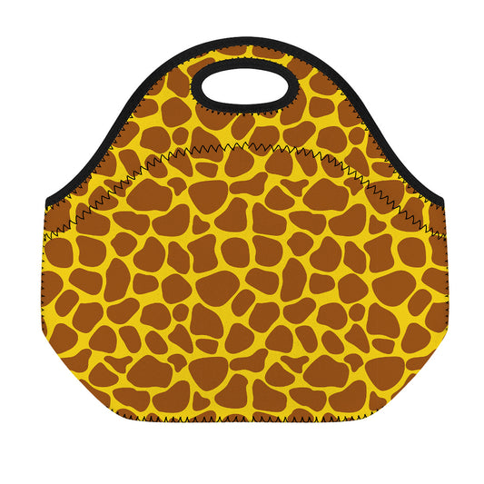 Yellow Brown Giraffe Pattern Print Neoprene Lunch Bag
