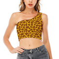 Yellow Brown Giraffe Pattern Print One Shoulder Crop Top