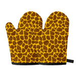 Yellow Brown Giraffe Pattern Print Oven Mitts