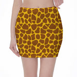 Yellow Brown Giraffe Pattern Print Pencil Mini Skirt