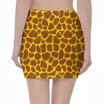 Yellow Brown Giraffe Pattern Print Pencil Mini Skirt