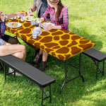 Yellow Brown Giraffe Pattern Print Picnic Table Cover