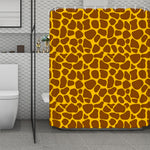 Yellow Brown Giraffe Pattern Print Polyester Shower Curtain