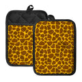 Yellow Brown Giraffe Pattern Print Pot Holders With Pocket
