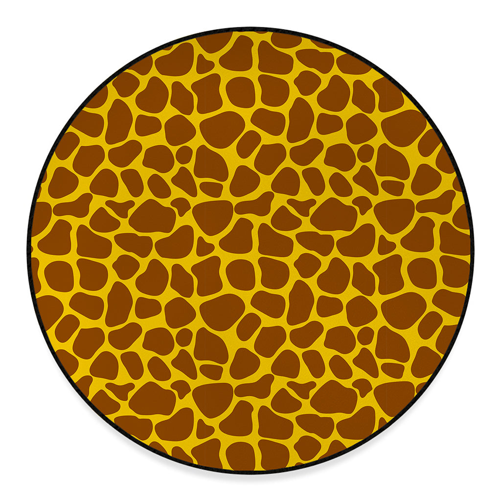 Yellow Brown Giraffe Pattern Print Round Floor Mat