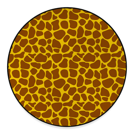 Yellow Brown Giraffe Pattern Print Round Floor Mat