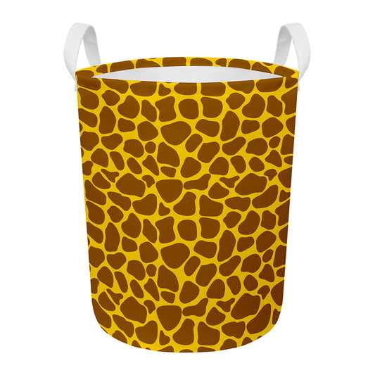 Yellow Brown Giraffe Pattern Print Round Laundry Basket