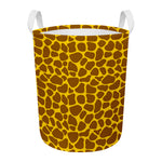 Yellow Brown Giraffe Pattern Print Round Laundry Basket