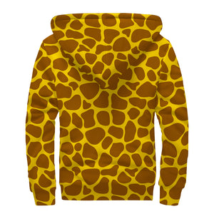 Yellow Brown Giraffe Pattern Print Sherpa Lined Zip Up Hoodie