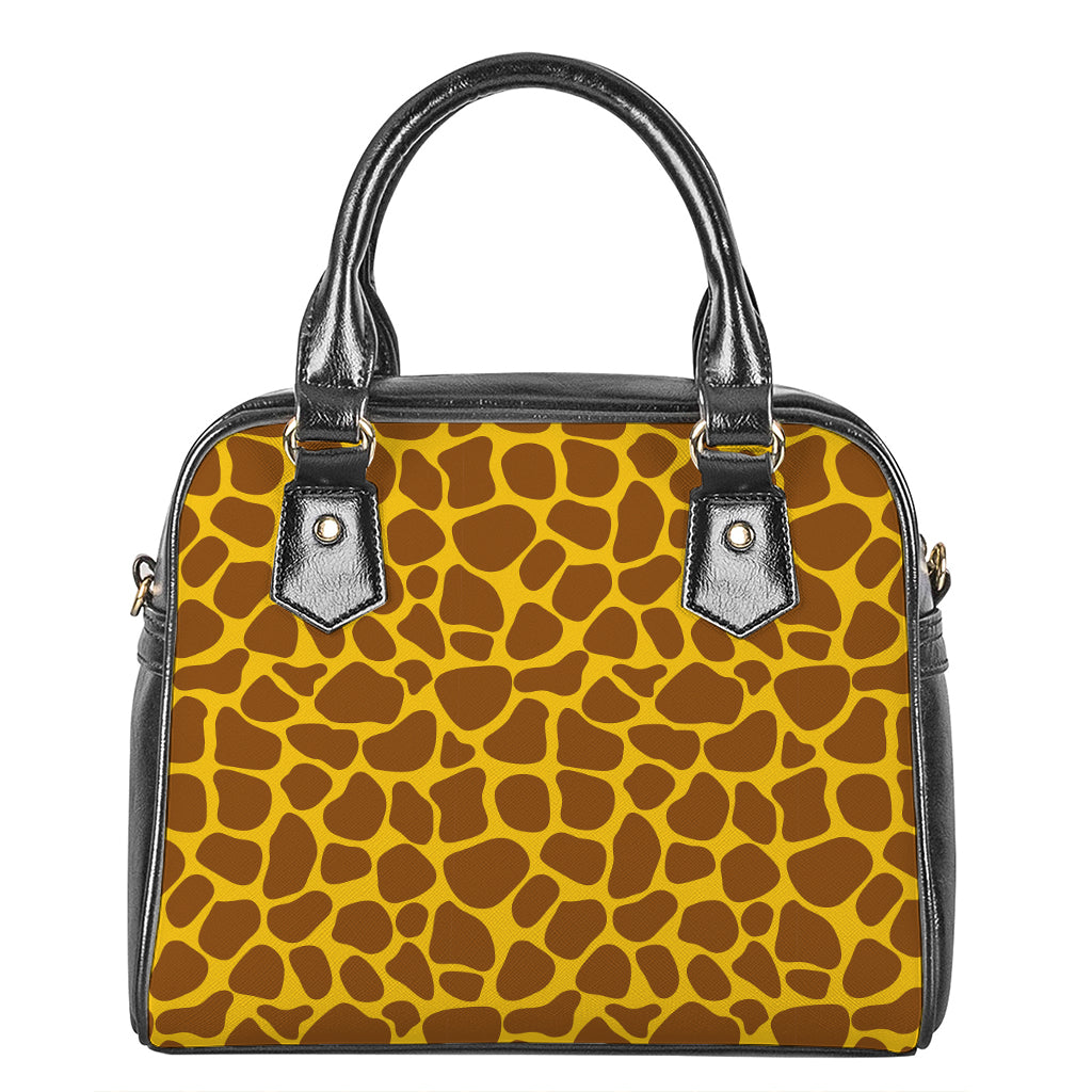 Yellow Brown Giraffe Pattern Print Shoulder Handbag