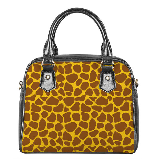 Yellow Brown Giraffe Pattern Print Shoulder Handbag
