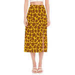 Yellow Brown Giraffe Pattern Print Side Slit Midi Skirt