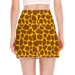 Yellow Brown Giraffe Pattern Print Side Slit Mini Skirt