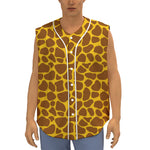 Yellow Brown Giraffe Pattern Print Sleeveless Baseball Jersey
