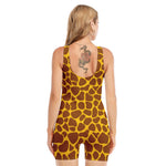 Yellow Brown Giraffe Pattern Print Sleeveless One Piece Swimsuit