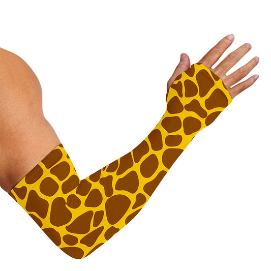 Yellow Brown Giraffe Pattern Print Sun Protection Arm Sleeves