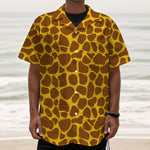 Yellow Brown Giraffe Pattern Print Textured Short Sleeve Shirt