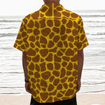 Yellow Brown Giraffe Pattern Print Textured Short Sleeve Shirt