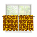 Yellow Brown Giraffe Pattern Print Tier Curtains