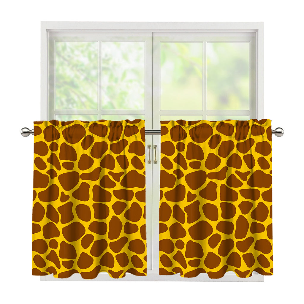 Yellow Brown Giraffe Pattern Print Tier Curtains