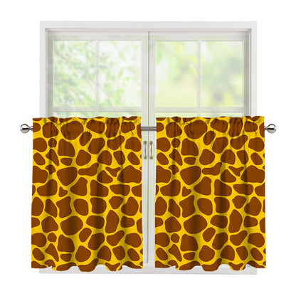 Yellow Brown Giraffe Pattern Print Tier Curtains