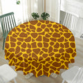 Yellow Brown Giraffe Pattern Print Waterproof Round Tablecloth