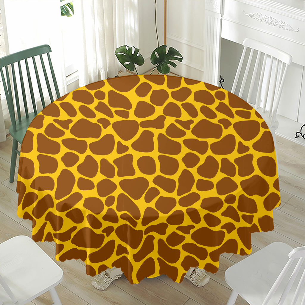 Yellow Brown Giraffe Pattern Print Waterproof Round Tablecloth