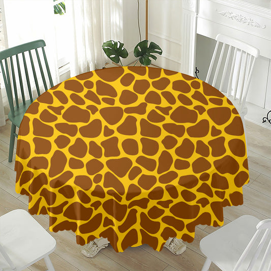 Yellow Brown Giraffe Pattern Print Waterproof Round Tablecloth