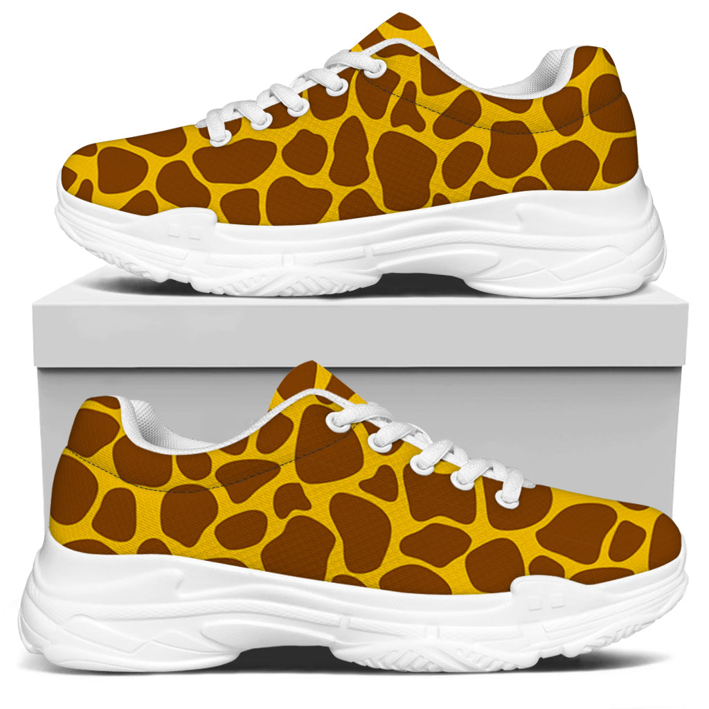 Yellow Brown Giraffe Pattern Print White Chunky Shoes