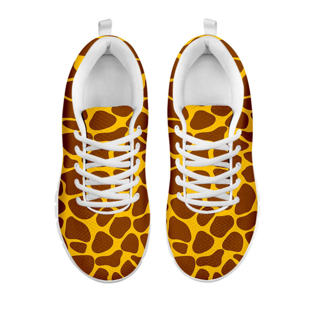 Yellow Brown Giraffe Pattern Print White Running Shoes