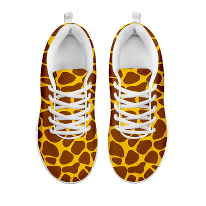 Yellow Brown Giraffe Pattern Print White Running Shoes