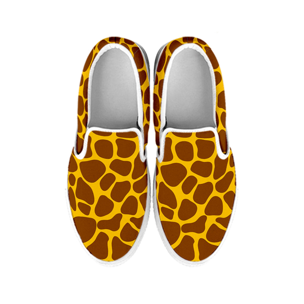 Yellow Brown Giraffe Pattern Print White Slip On Sneakers