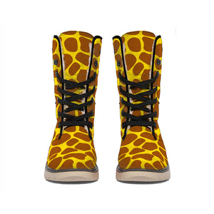 Yellow Brown Giraffe Pattern Print Winter Boots